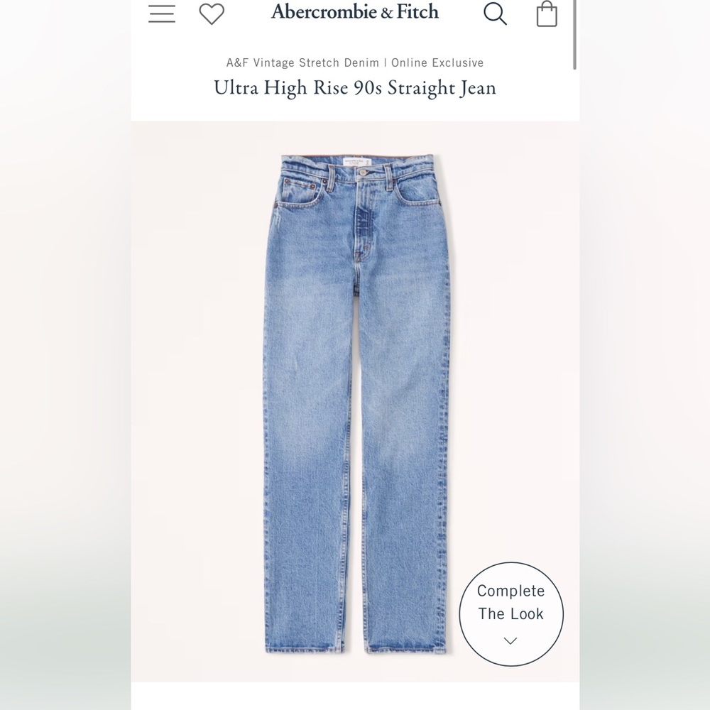 Abercrombie 90s High-rise straight jean; medium wash; 12R